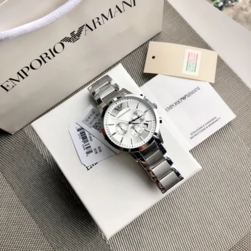Armani AR2458 Quartz Chronograph Watch 43mm White Dial
