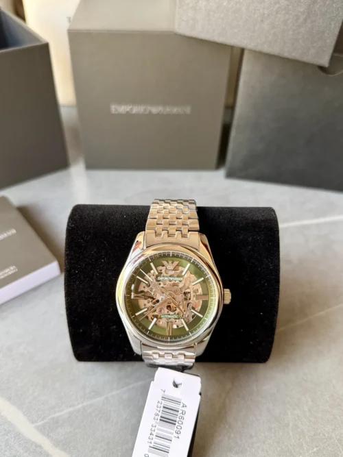 Armani AR60091 Men's Skeleton Automatic Watch 43mm Vintage Style