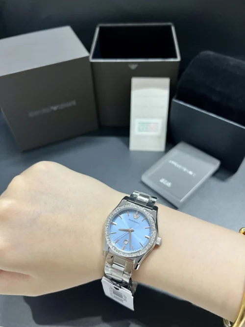 Armani AR11593 Blue Dial Quartz Watch 32mm Diamond-Set
