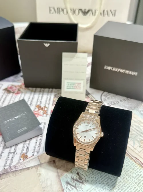 Armani AR11558 Women's Sunray Dial Quartz Watch 32mm Rose Gold-Tone