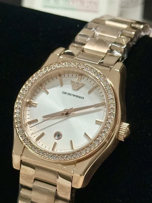 Armani AR11558 Women's Sunray Dial Quartz Watch 32mm Rose Gold-Tone