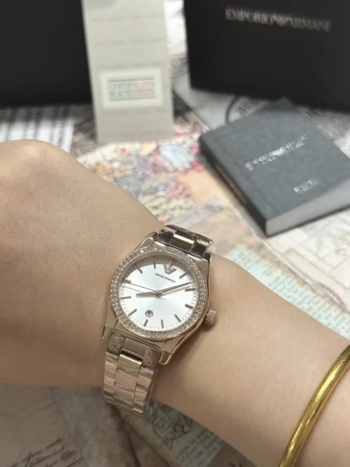 Armani AR11558 Women's Sunray Dial Quartz Watch 32mm Rose Gold-Tone