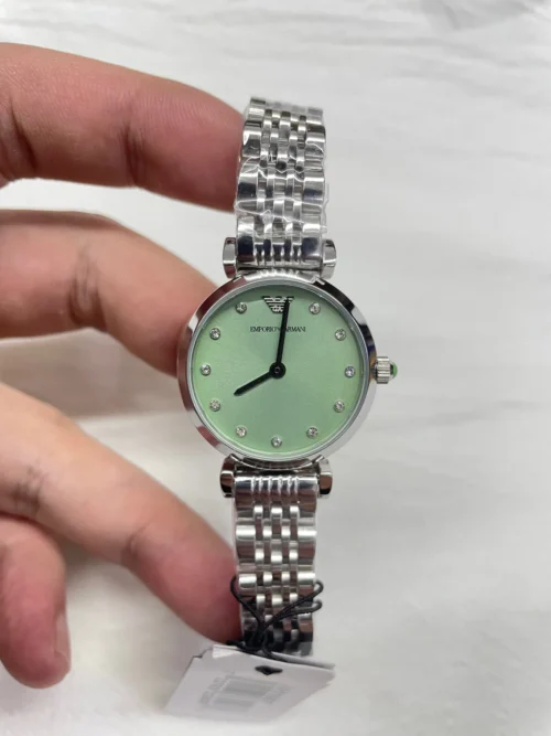 Armani AR11667 Women's Green Dial Quartz Watch 28mm Diamond-Set