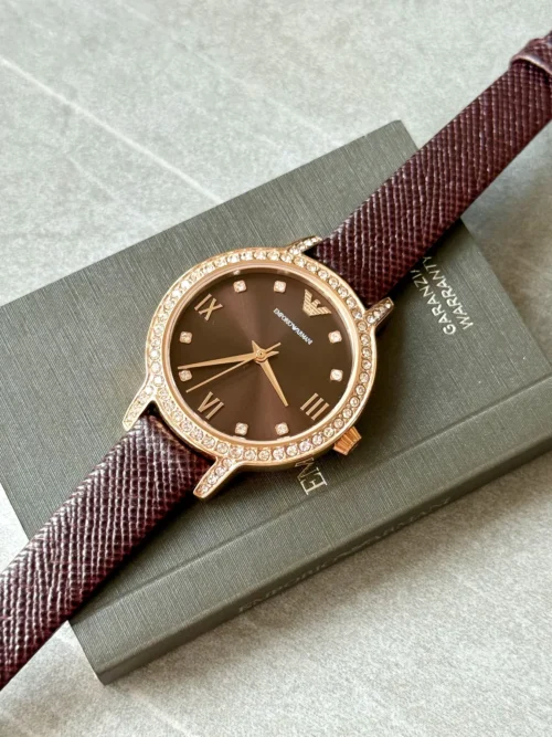 Armani AR11555 Women's Sunray Dial Quartz Watch 32mm Rose Gold-Tone