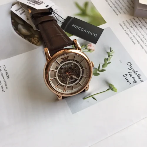 Armani AR1983 Men's Skeleton Automatic Watch Leather Strap