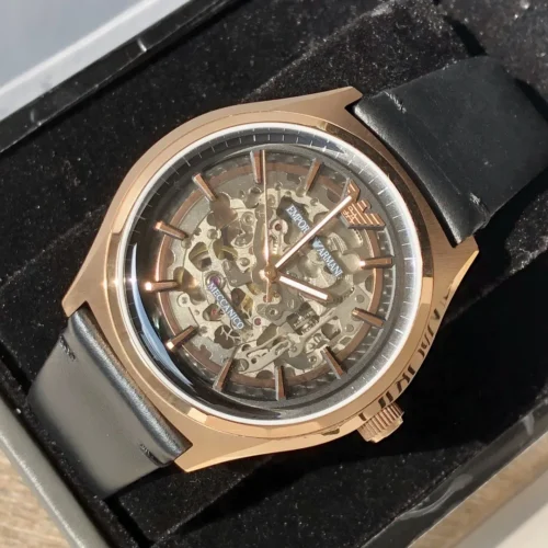Armani AR60004 Skeleton Automatic Watch 43mm Leather Strap