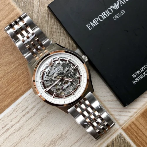 Armani AR60002 Skeleton Automatic Watch 43mm Stainless Steel Bracelet