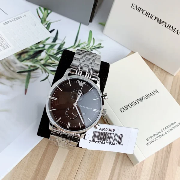 ARMANI0085-01 Armani AR0389 Men's Black Dial Quartz Watch 43mm Stainless Steel Bracelet