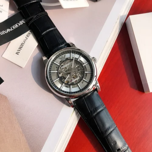 Armani AR1981 Men's Skeleton Automatic Watch 43mm Leather Strap