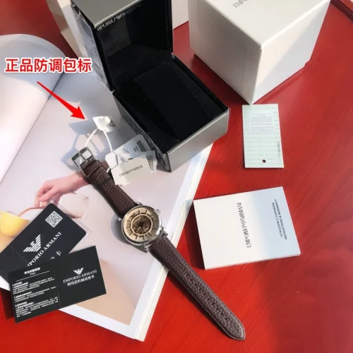 Armani AR1982 Men's Skeleton Automatic Watch 43mm Leather Strap
