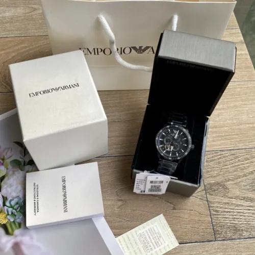 Armani Men's Skeleton Automatic Watch 43mm Blue Dial