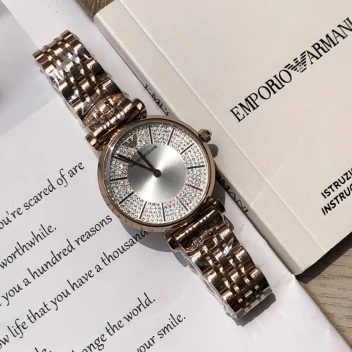 Armani AR11446 Women's Diamond-Set Quartz Watch 32mm Stainless Steel Bracelet