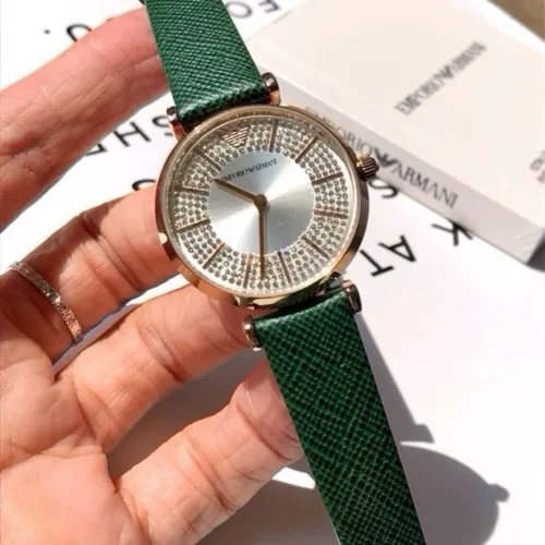 Armani AR11517 Women's Diamond-Set Quartz Watch Leather Strap