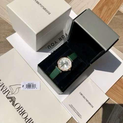 Armani AR11517 Women's Diamond-Set Quartz Watch Leather Strap