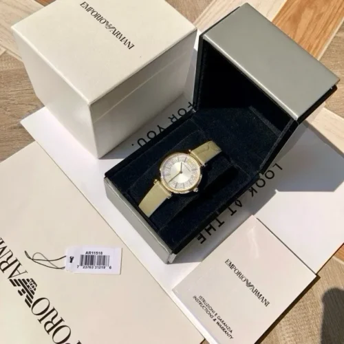Armani AR11518 Women's Diamond-Set Quartz Watch Leather Strap