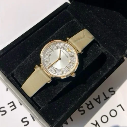 Armani AR11518 Women's Diamond-Set Quartz Watch Leather Strap