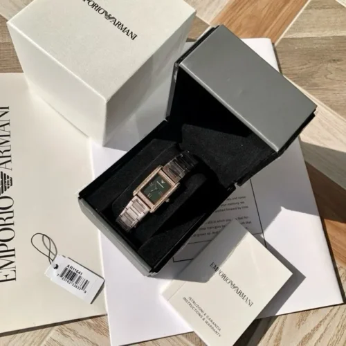 Armani AR11641 Women's Square Case Quartz Watch Stainless Steel Bracelet