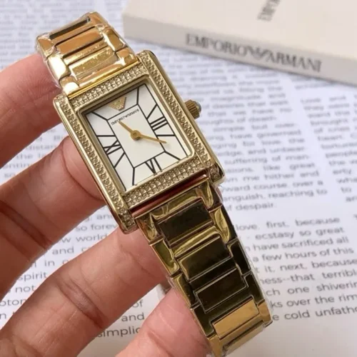 Armani AR11659 Women's Square Case Quartz Watch Stainless Steel Bracelet