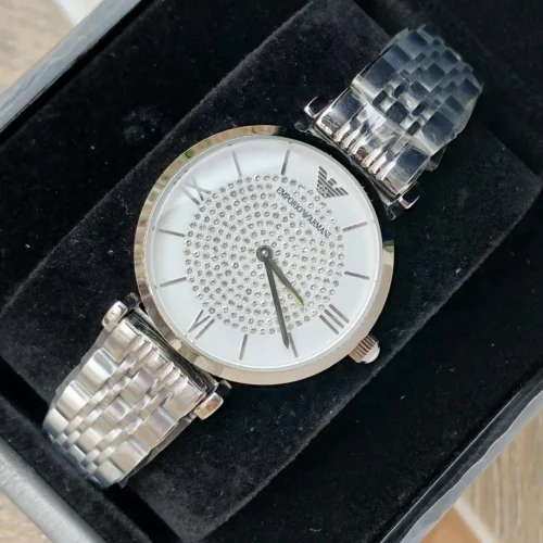 Armani AR1925 Women's Diamond-Set Quartz Watch 32mm Stainless Steel Bracelet