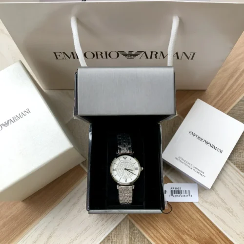 Armani AR1925 Women's Diamond-Set Quartz Watch 32mm Stainless Steel Bracelet