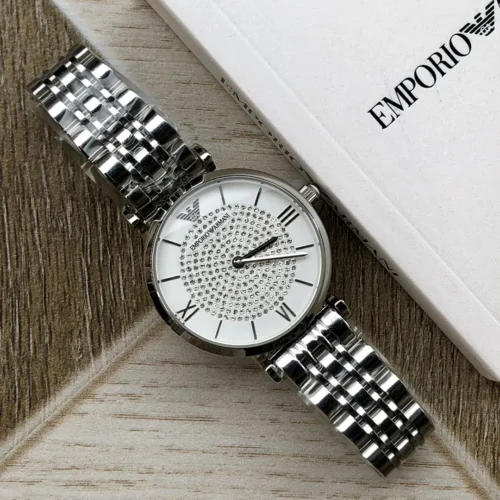 Armani AR1925 Women's Diamond-Set Quartz Watch 32mm Stainless Steel Bracelet