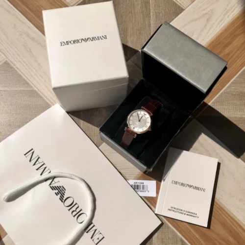 Armani AR11269 Women's Diamond-Set Quartz Watch 32mm Leather Strap