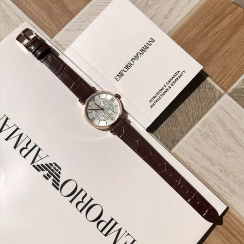 Armani AR11269 Women's Diamond-Set Quartz Watch 32mm Leather Strap