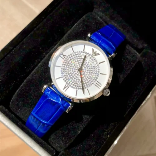 Armani AR11344 Women's Diamond-Set Quartz Watch 32mm Leather Strap