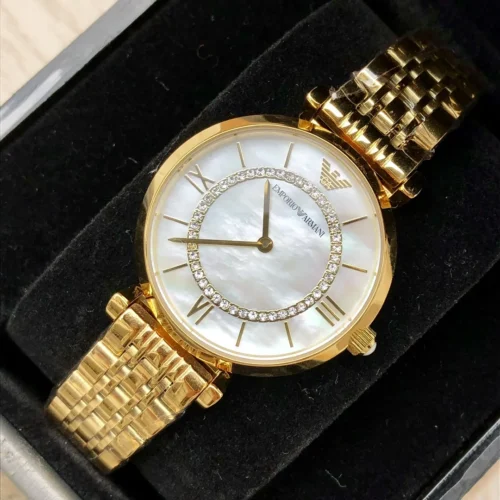 Armani AR1907 Women's Diamond-Set Quartz Watch 32mm Stainless Steel Bracelet