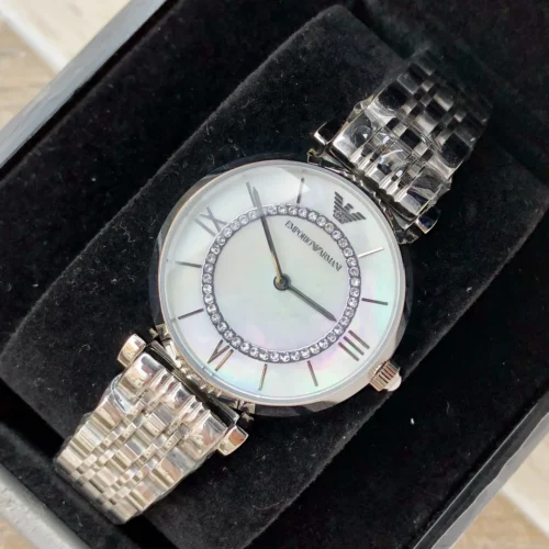 Armani AR1908 Women's Diamond-Set Quartz Watch 32mm Stainless Steel Bracelet