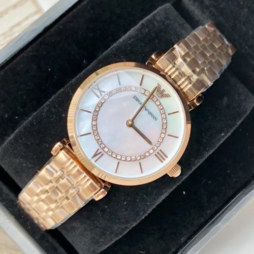 Armani AR1909 Women's Diamond-Set Quartz Watch 32mm Stainless Steel Bracelet
