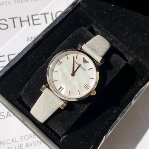 Armani AR1965 Women's Vintage Style Quartz Watch 32mm Leather Strap