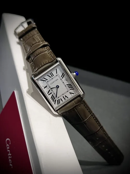 Cartier Tank White Dial Quartz Watch Leather Strap