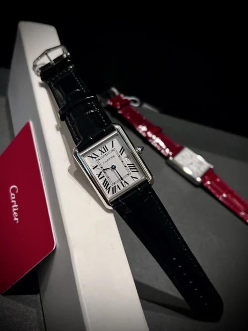 Cartier Tank White Dial Quartz Watch Leather Strap