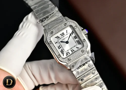 Cartier Santos Women's Roman Numeral Dial Quartz Watch Slim Case