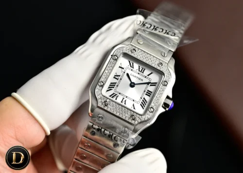 Cartier Santos Women's Roman Numeral Dial Quartz Watch Slim Case