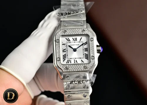 Cartier Santos Women's Roman Numeral Dial Quartz Watch Slim Case