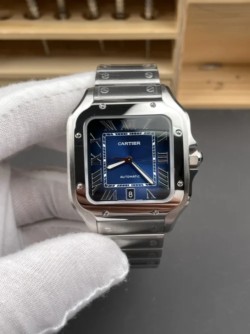 Cartier Santos Men's Blue Dial Watch 39.8mm
