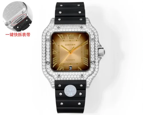 Cartier Santos Slim Case Watch Rubber Strap