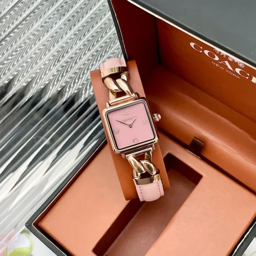 Coach Cass 14504357 Women's Square Case Watch Leather Strap