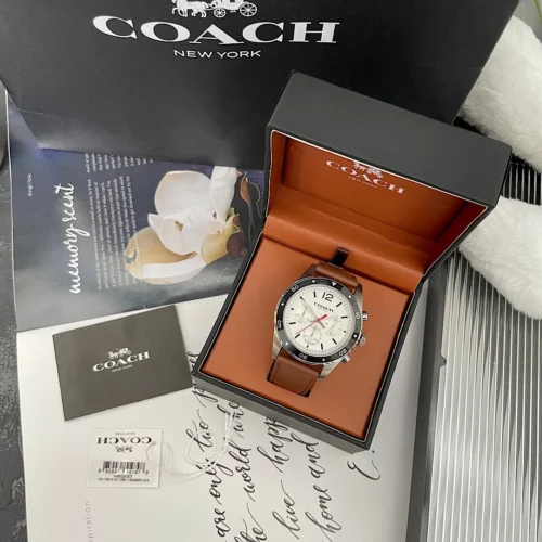 Coach Preston 14602057 Men's Quartz Chronograph Watch 44mm Leather Strap
