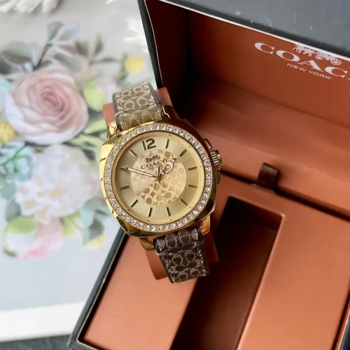 Coach 14503150 Women's Diamond-Set Watch 34mm Leather Strap