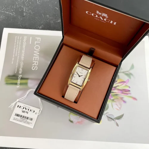 Coach Reese 14504314 Women's Square Case Quartz Watch 35mm Leather Strap