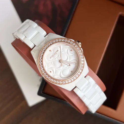 Coach Rose Gold-Tone Quartz Watch Ceramic Bracelet SKU COACH0133