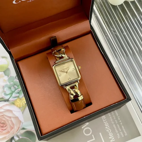Coach Cass 1450 Women's Square Case Watch Leather Strap