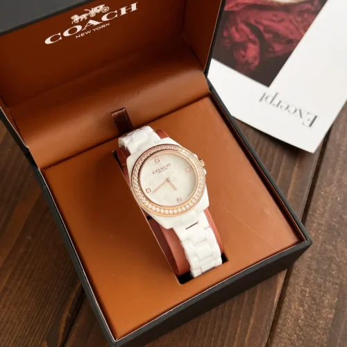 Coach Mother-of-Pearl Dial Quartz Watch Ceramic Bracelet SKU COACH0213