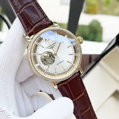 Longines Men's Skeleton Automatic Watch 42mm Leather Strap