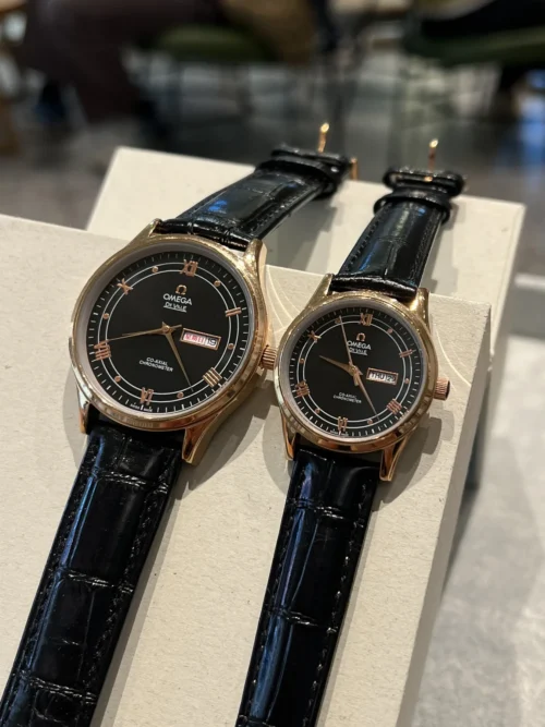 Omega Couple Quartz Watch Leather Strap