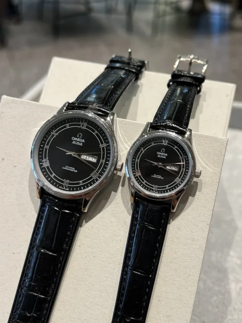 Omega Couple Quartz Watch Leather Strap