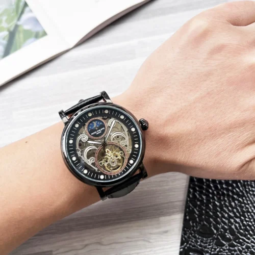 Patek Philippe Men's Skeleton Automatic Watch Leather Strap